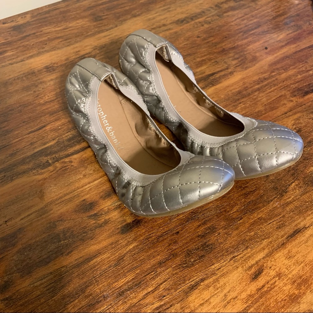 Size 8 Christopher & Banks Silver Quilted Scrunch Flats